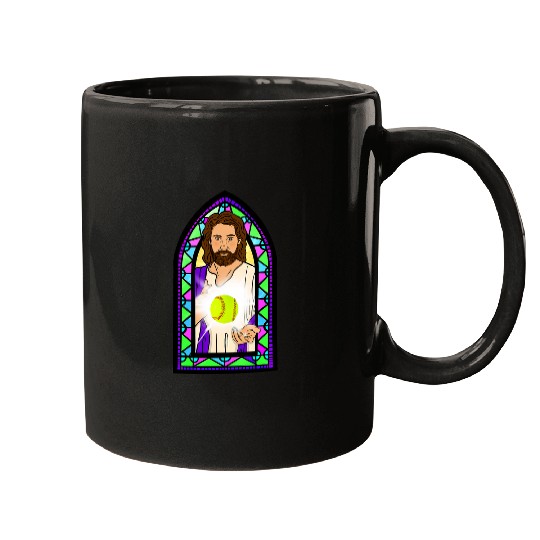 Softball Player Jesus Stained Glass High School Mens League Mugs