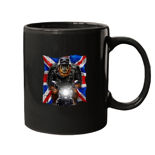 Discover Patriot Orangutan on Motorcycle with Flag of United Kingdom Mugs