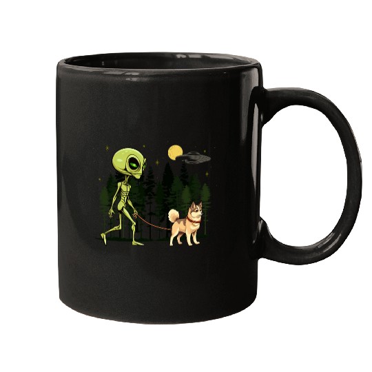 Funny Alaskan Klee Kai Alien Walking UFO Pet Dog Mom Dad 1 Mugs