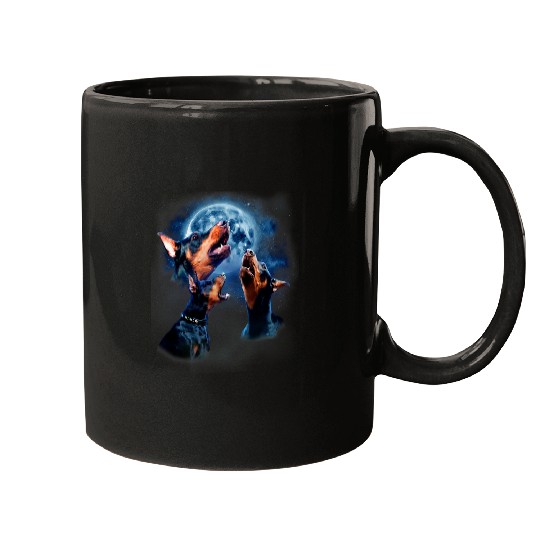 Funny Doberman Doberman Pinscher Howling at the Moon Mugs