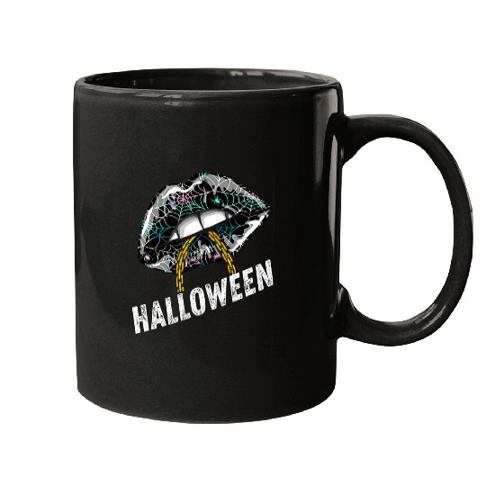 Womens Halloween Spider Sexy Lips And Chain Mouth Tongue Cute Cool Mugs