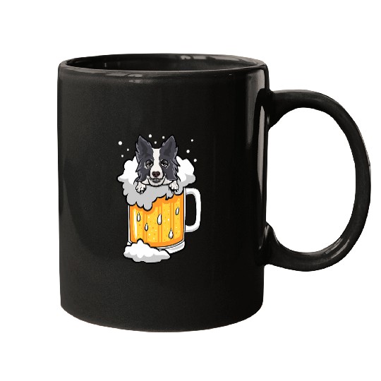 Funny Border Collie drunk in Beer Mugs