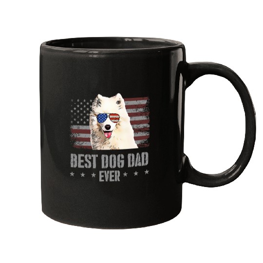 Dog Samoyed bests Dog Dad Ever Retro USA American Flag Mugs