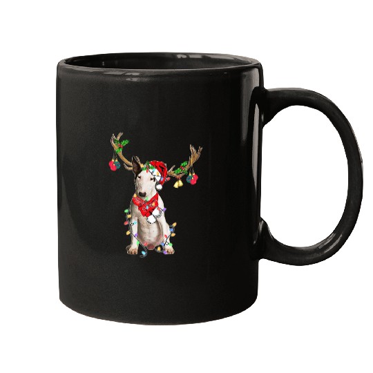 Funny Bull Terrier Reindeer Christmas Dogs Christmas Light Mugs