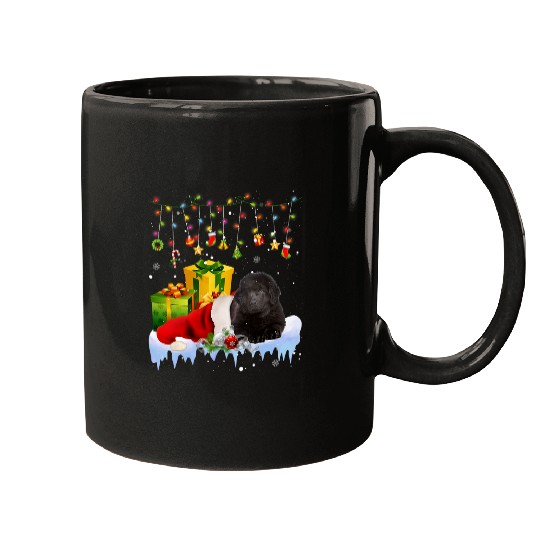 Newfoundland Dog Santa Hat Christmas Lights Christmas Pajama Mugs