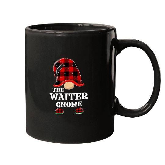 Waiter Gnome buffalo plaids Funny Christmas Matching Family Mugs