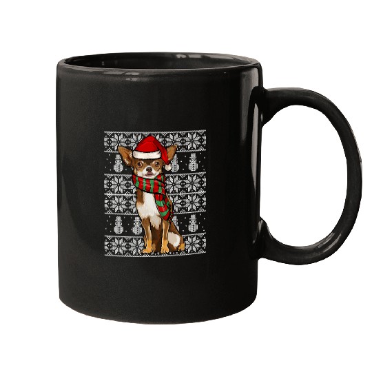 Santa Hat xmass Brown Chihuahua Ugly Christmas Mugs