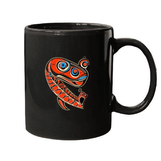 Salmon Fish in Pacific Northwest Coast Native American Style Mugs