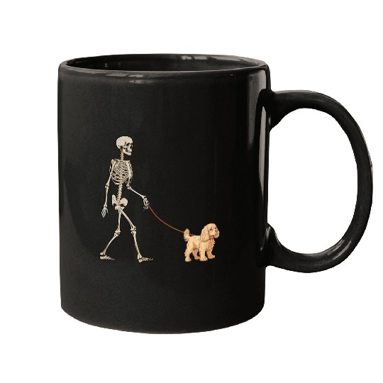 Funny Cocker Spaniel Skeletons Dog Walking Halloween Mugs