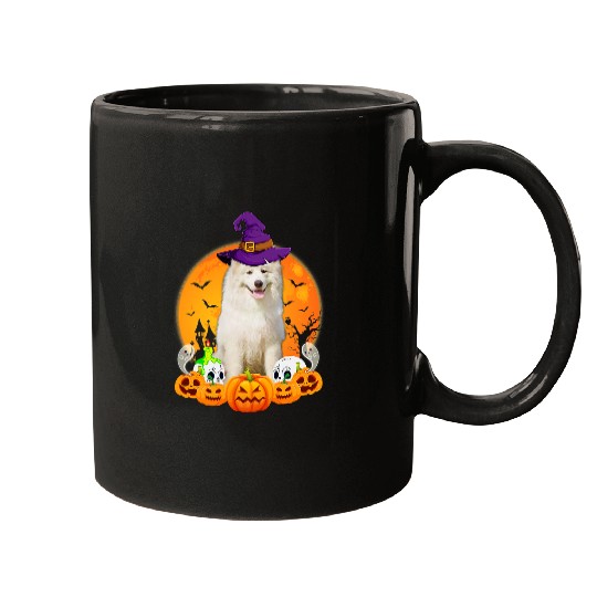 Dog Samoyed Witch Pumpkin Halloween Dog Lover Funny 169 Mugs