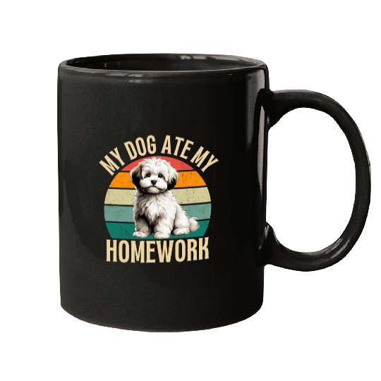 Discover My Maltipoo Dog Ate My Homework Funny Dogs Owner Retro Mugs