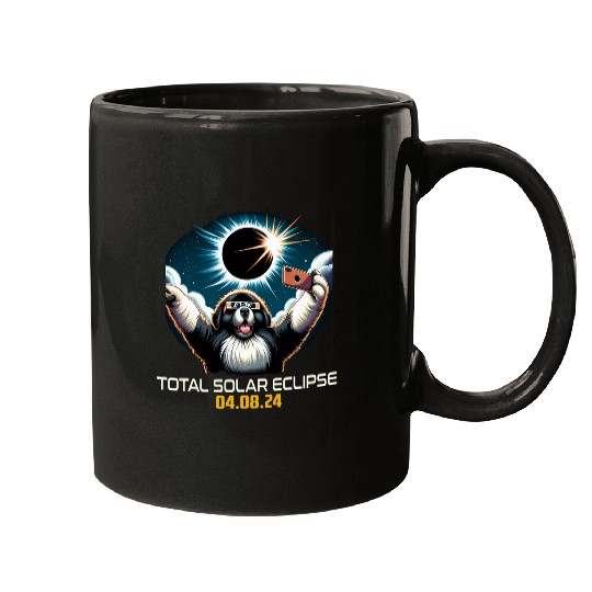 Newfoundland Dog Selfie Solar Eclipse Mugs