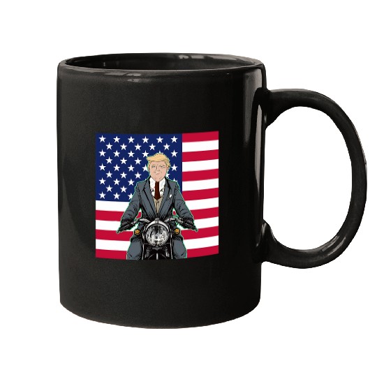 President Trump Motorcycle With American Flag Patriotic Mugs