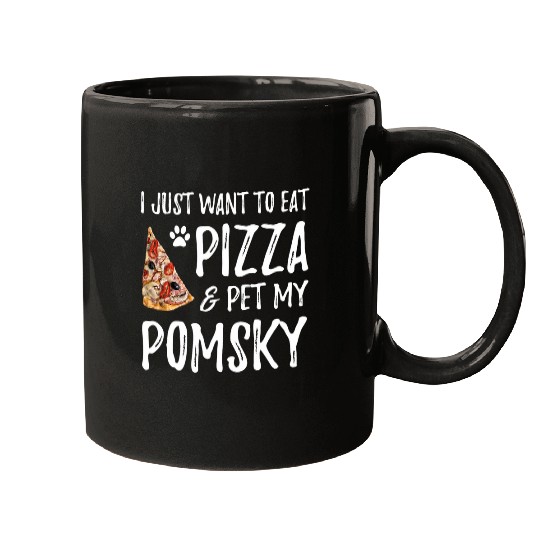 Pomsky Dog Lover Pizza Funny Dog Mom Gift Mugs