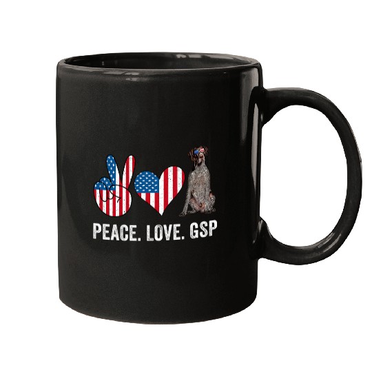 Peace Love GSP Dad Mom Usa Flag German Shorthaired Pointer Mugs