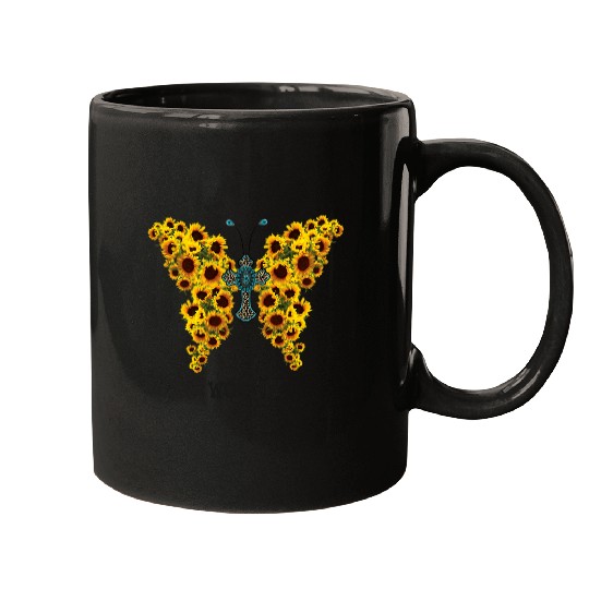 Worthy Western Sunflower Butterfly Christian Cross Mugs