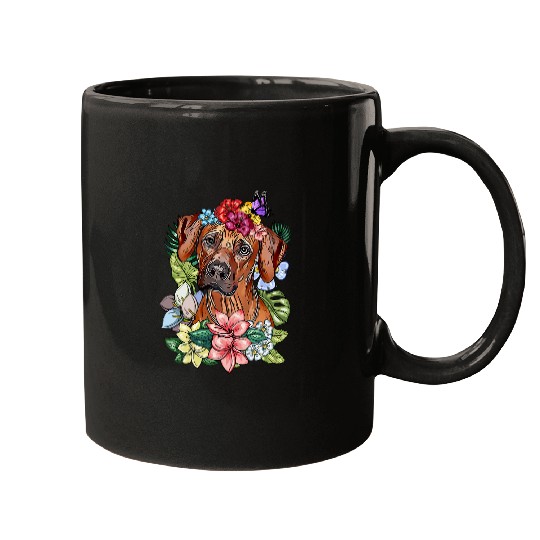 Rhodesian Ridgeback Dog Botanical Plant Flower Floral Mugs
