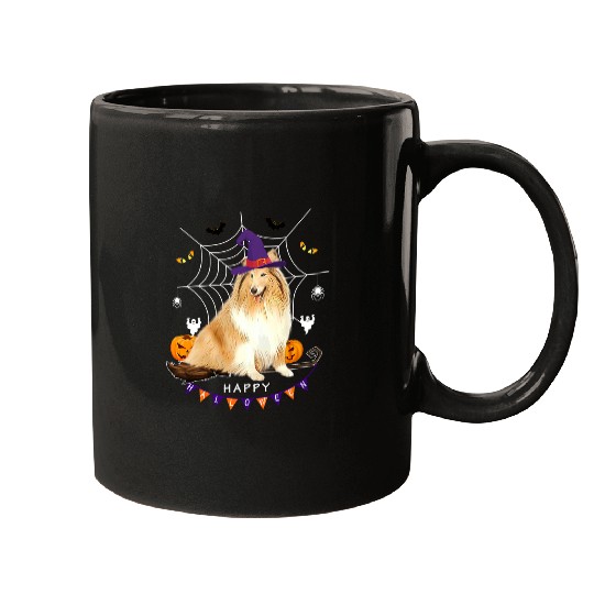 Dog Shetland Witch Pumpkin Halloween Mens Womens Dog Lover 106 Mugs