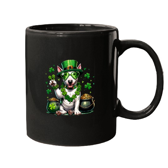 Peace Hand Dog Kids Mens Womens St Patricks Day Bull Terrier Mugs