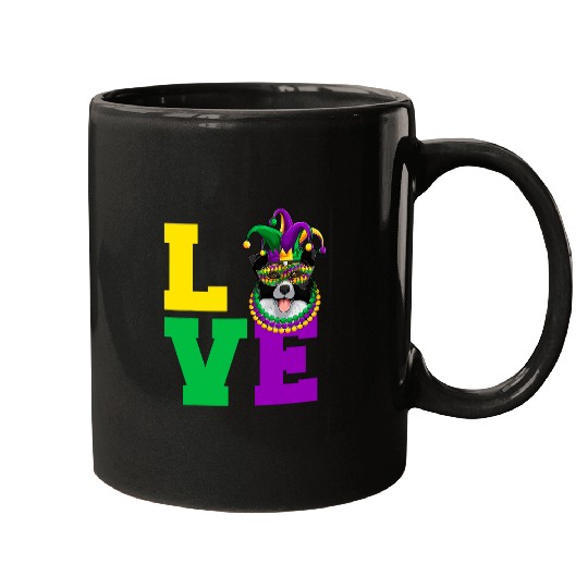 Funny Mardi Gras Dog Apparel Border Collie Love Mom Dad Mugs