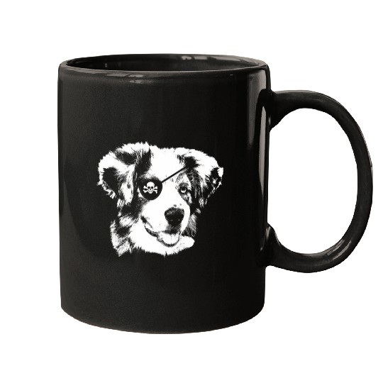 Pirate Australian Shepherd Border Collie With Eye Patch Mugs