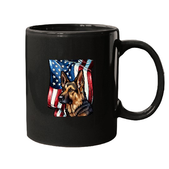 Patriotic German Shepherd American Flag Mugs