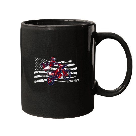 Motocross Rider DirtBike Motorcycle Racing American US Flag Mugs