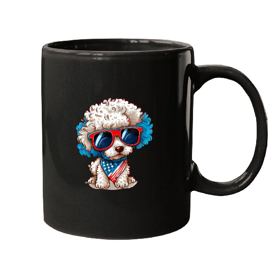Patriotic Poodle Dog USA Flag 4th of July Mugs