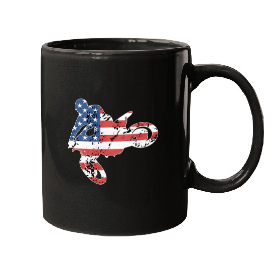 motocross dirt bike motorcycle racer U S A American flag Mugs