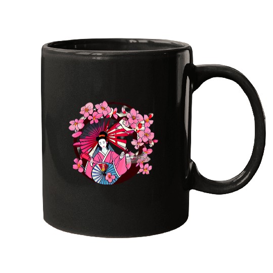 Japanese Geisha fans and umbrellas cherry blossom flowers Mugs