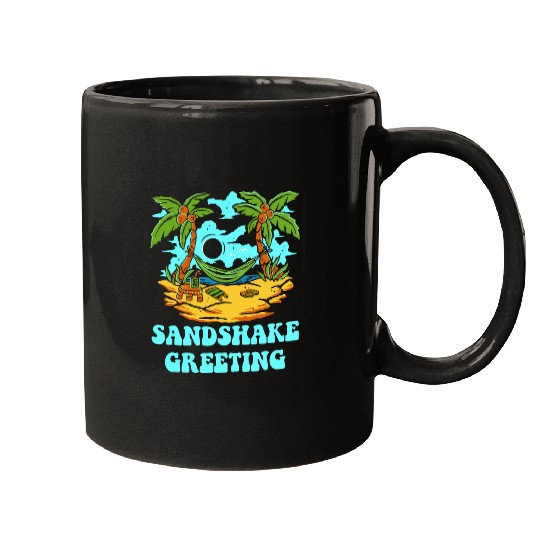 Sandshake Greeting Beach Camping Ocean Camper Friends Mugs