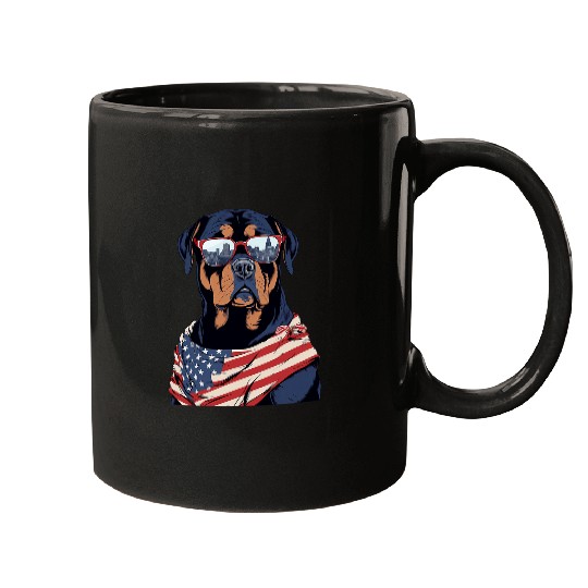 Rottweiler with Patriotic USA Flag American Independence Day Mugs