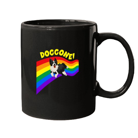 Gay Pride LGBTQ collie border doggone dog Mugs