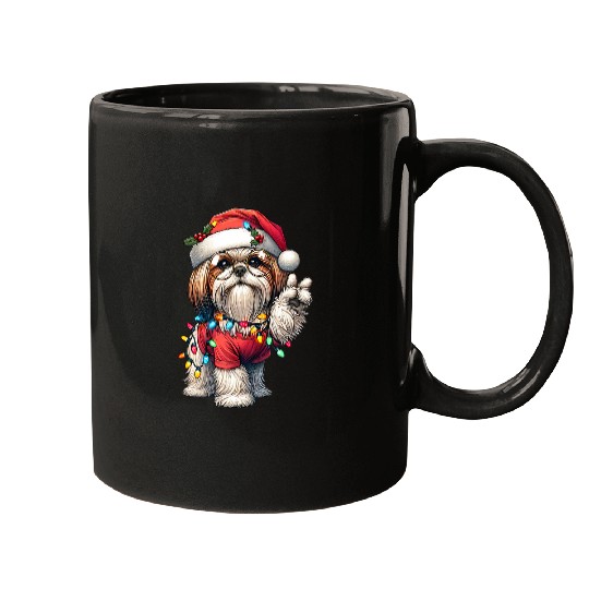 Peace Sign Hand Shih Tzu Santa Christmas Dog Pajamas 1 Mugs