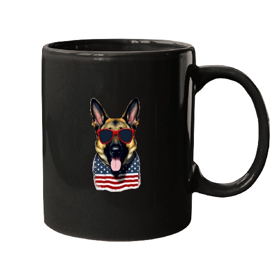 German Shepherd American Flag Sunglasses vintages July 4th Mugs