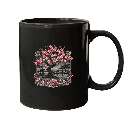 Japanese Sakura Garden Geisha Mount Fuji Cherry Blossom Tree Mugs