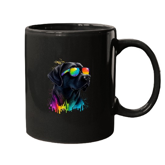 Rainbow Paws Black Labrador with LGBT Sunglasses Mugs