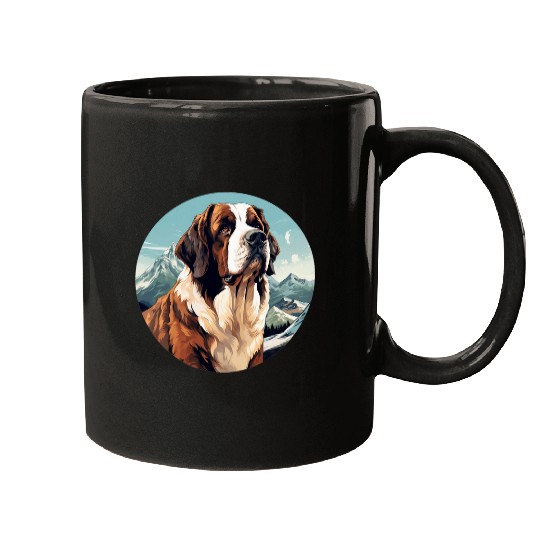 Saint Bernard Dog In Front Of A Mountain St Bernard Dog 1 Mugs