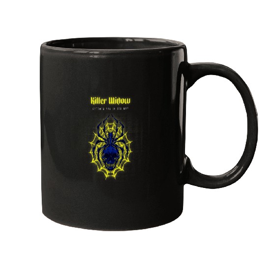 Yellow Net Skull Black Widow Spider Mugs