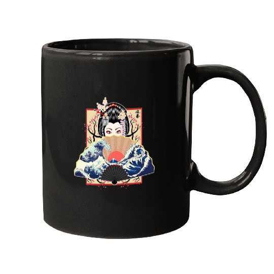 Japanese Geisha Girl 2Wave vintages Sakura Cherry Blossom Mugs