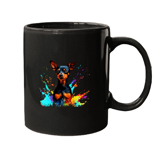 Miniature Pinscher Colorful Splashes Of Paint Art Dog Mugs