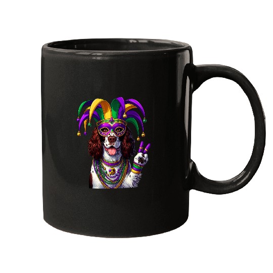 Peace Sign Hand English Springer Spaniel Dog Mardi Gras 1 Mugs
