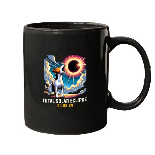 Jack Russell Terrier Dog Howling At Solar Eclipse Mugs