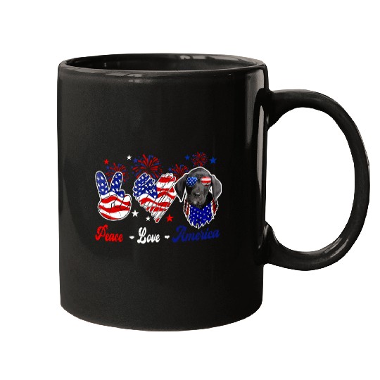 Peace Love America Cute Great Dane Sunglasses American Flag Mugs