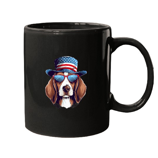 Patriotic Beagle Dog Fourth of July 4th America Flag Mugs
