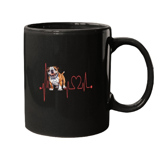 Miniature Bulldog Dog Heartbeat EKG Funny for Dog Lovers Mugs