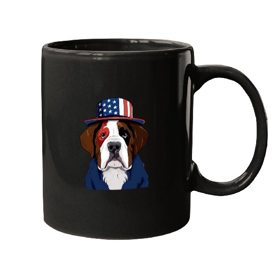 Saint Bernard with USA Flag American Independence Day Mugs
