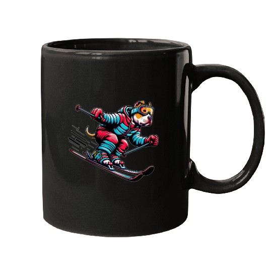 Pitbull Dog Skiing Puppy Lover Skier Winter Sports Mugs