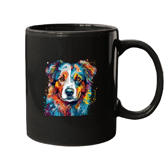 Handmade Australian Shepherd Mixed Media Art Mugs