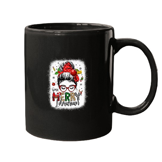 Librarian Christmas Messy Bun School Librarian Mugs